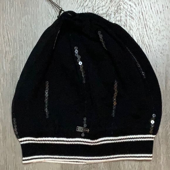 NWT Point Zero Black Toque Hat with Sequence 100% cotton one size - Picture 1 of 5